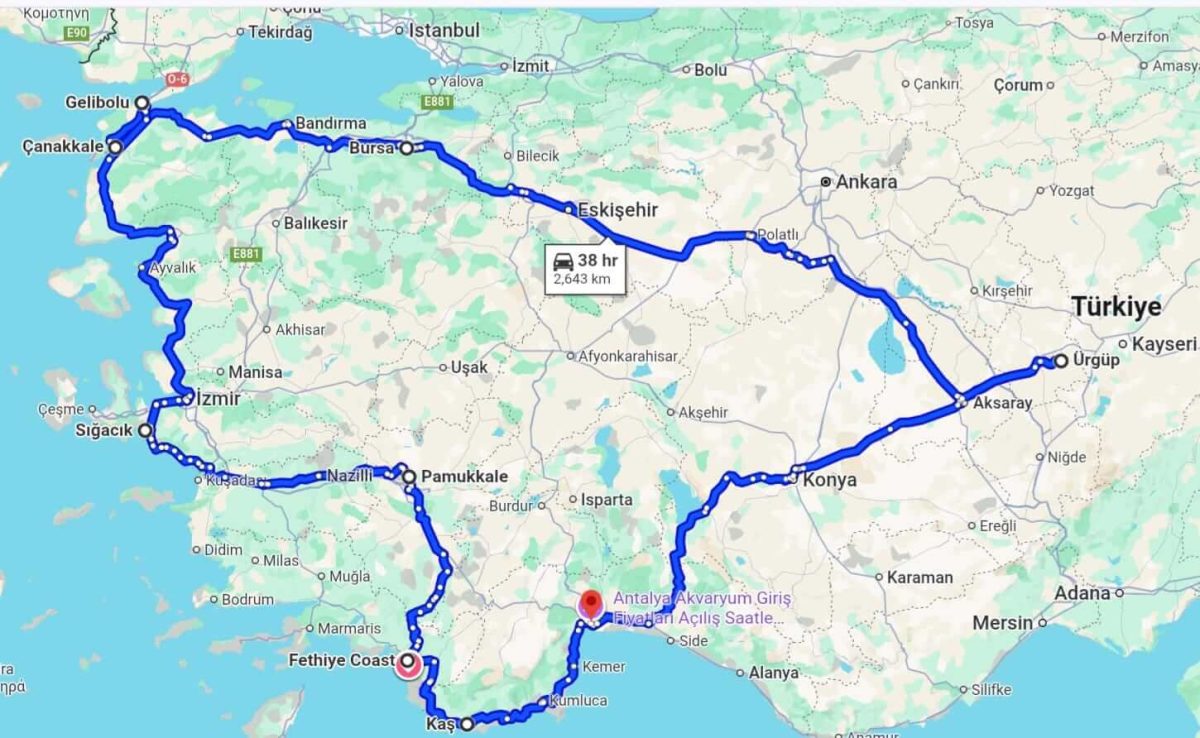Route map for Best Of Turkey Tour